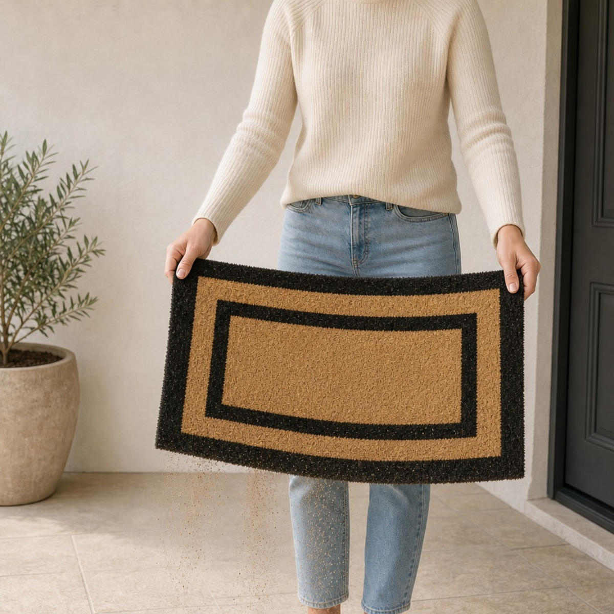 FUSSMATTE Natur Kokos rutschfest 75x45 cm - Hellbraun, Kunststoff/Textil (75/45cm) - Relaxdays