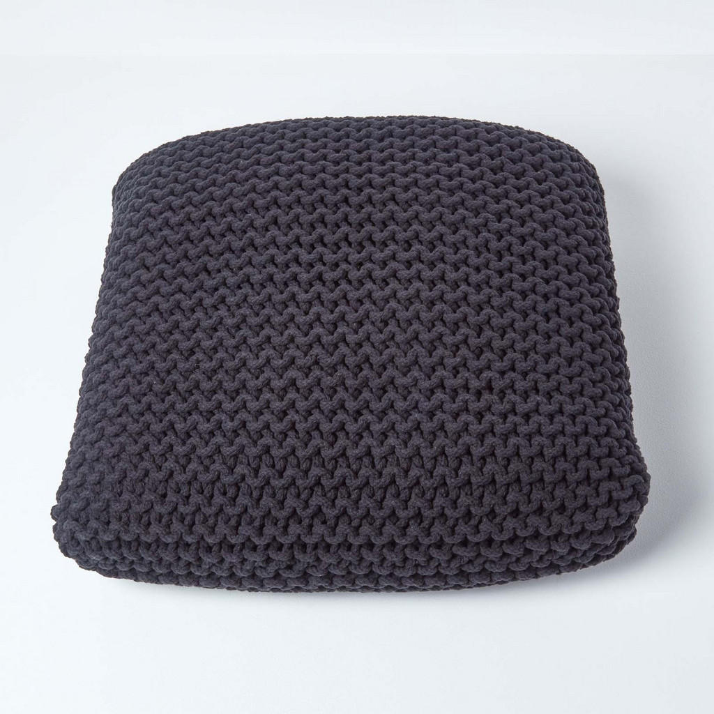 Thumbnail - Homescapes Strick-Pouf, Schwarz, Textil, Uni, Quadratisch, 70x20x70 cm, Wohnzimmer, Hocker, Poufs