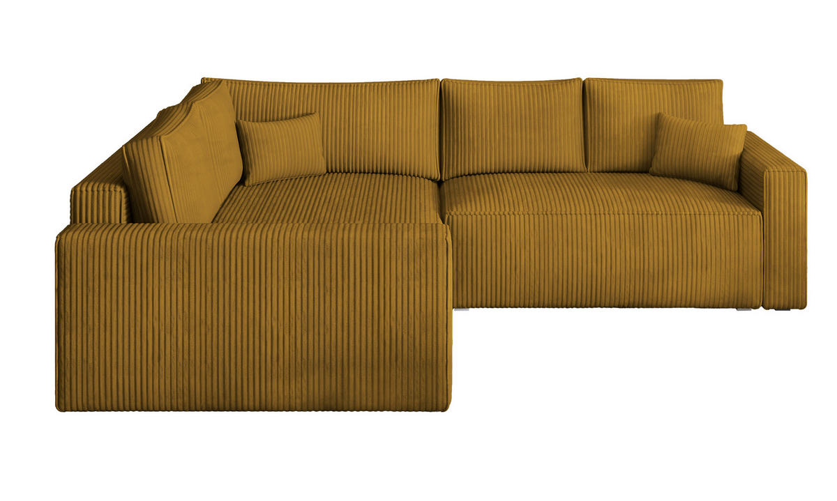 ROHOVÁ SEDAČKA ERONIS žlutá - šedá/žlutá, dřevo/textil (265/194cm) - MASSENO