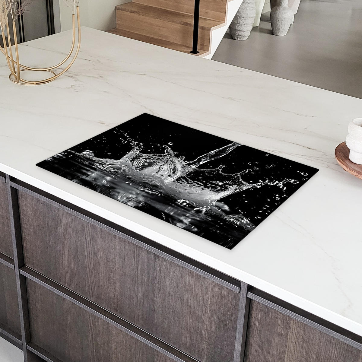 HERDABDECKPLATTE Wasser - Spritzwasser - Schwarz Induktionsmatte 81x52 cm - Schwarz, Kunststoff (81/52/0.2cm) - MuchoWow