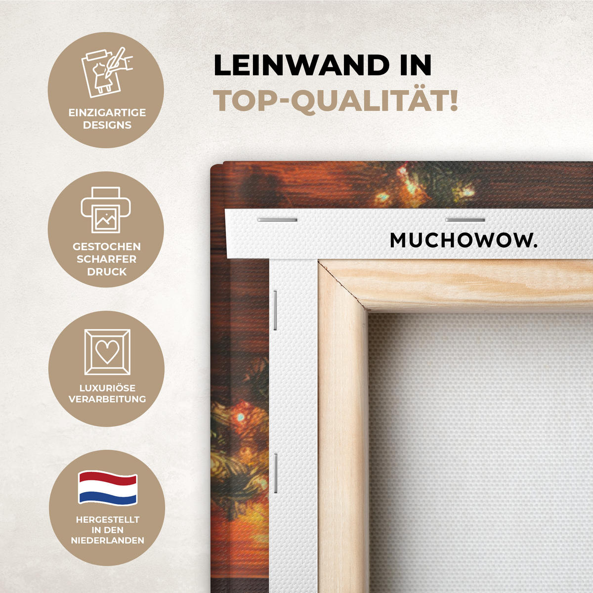 LEINWANDBILD Winter - Weihnachten - Zuhause - Kamin 90x90 cm - Bernsteinfarben, Textil (90/90cm) - MuchoWow