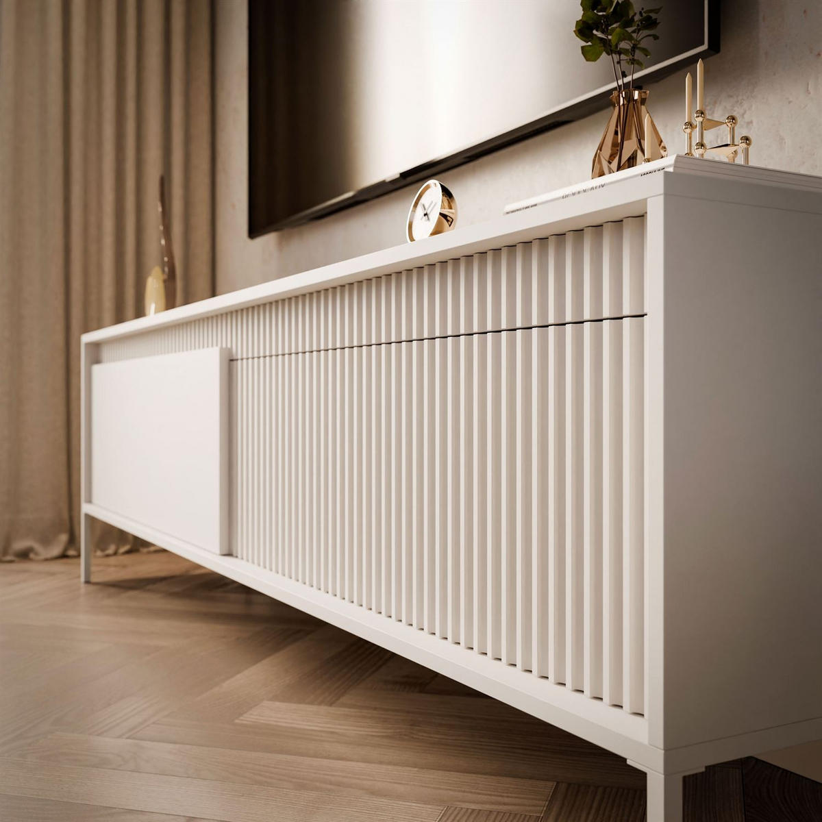 TV-ELEMENT YASUMI 187 cm beige - Beige, Holzwerkstoff (187.1/53.4/39.5cm) - Lookway