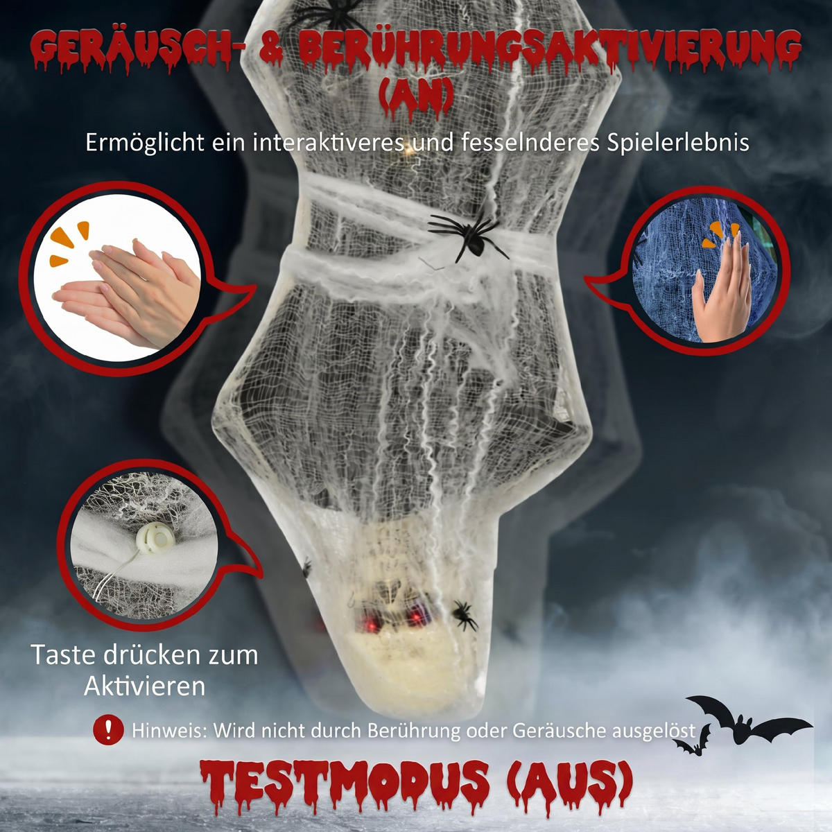 HALLOWEEN-MUMIE DE-42061 Sound, Bewegungssensor und LED - Grau, Kunststoff (43/142/21cm) - ComfortXL