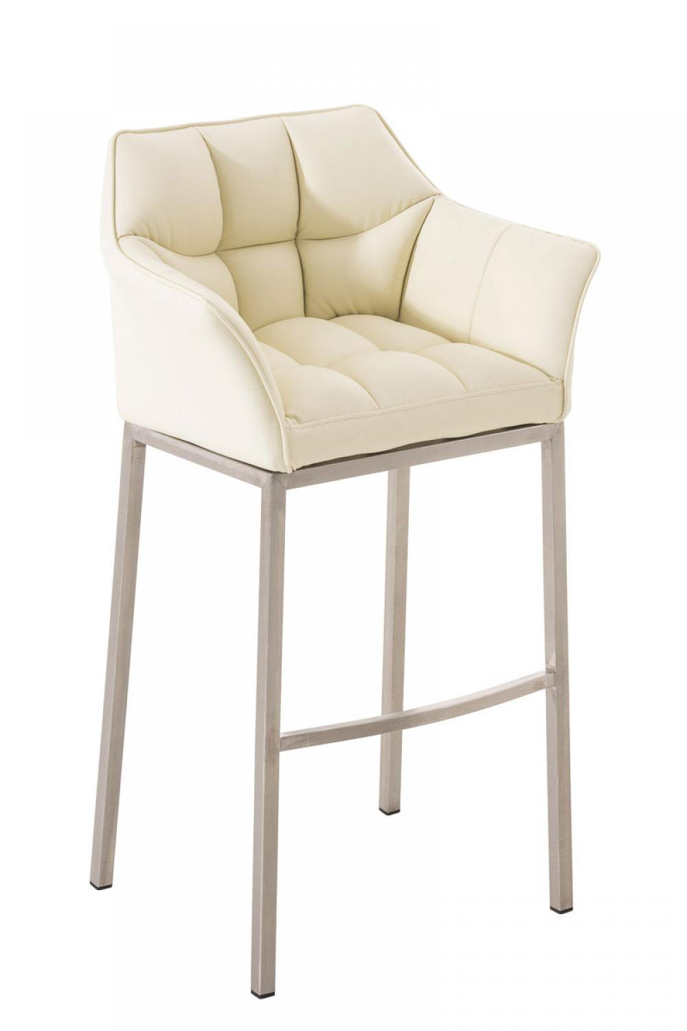 BARHOCKER Lederlook Creme - Edelstahlfarben/Creme, Textil/Metall (64/110/48cm) - CLP