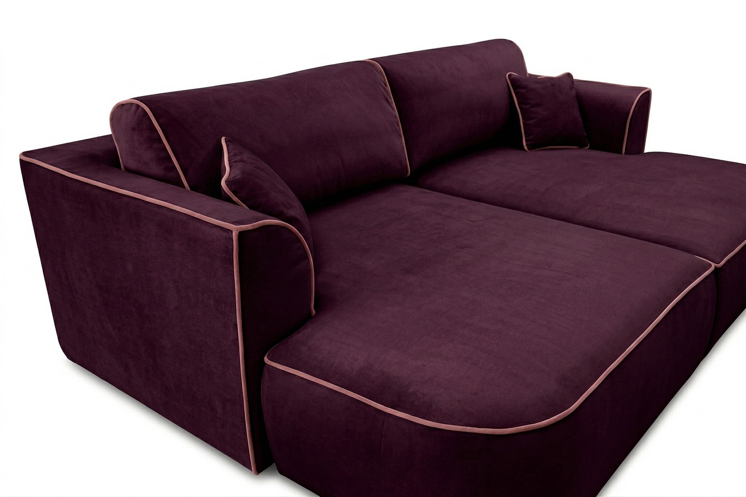 BIGSOFA COZI, Aubergine mit altrosa Keder, Matt Velvet - Aubergine, Kunststoff/Textil (240/87/180cm) - KS Home Concept