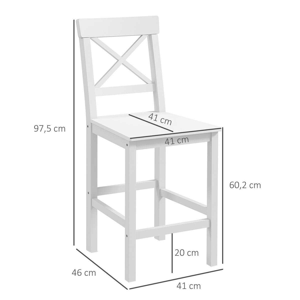 BARHOCKER 2er-Set DE-14738 Landhausstil mit Fußstütze Weiß - Weiß, Holzwerkstoff (46/97.5/41cm) - ComfortXL
