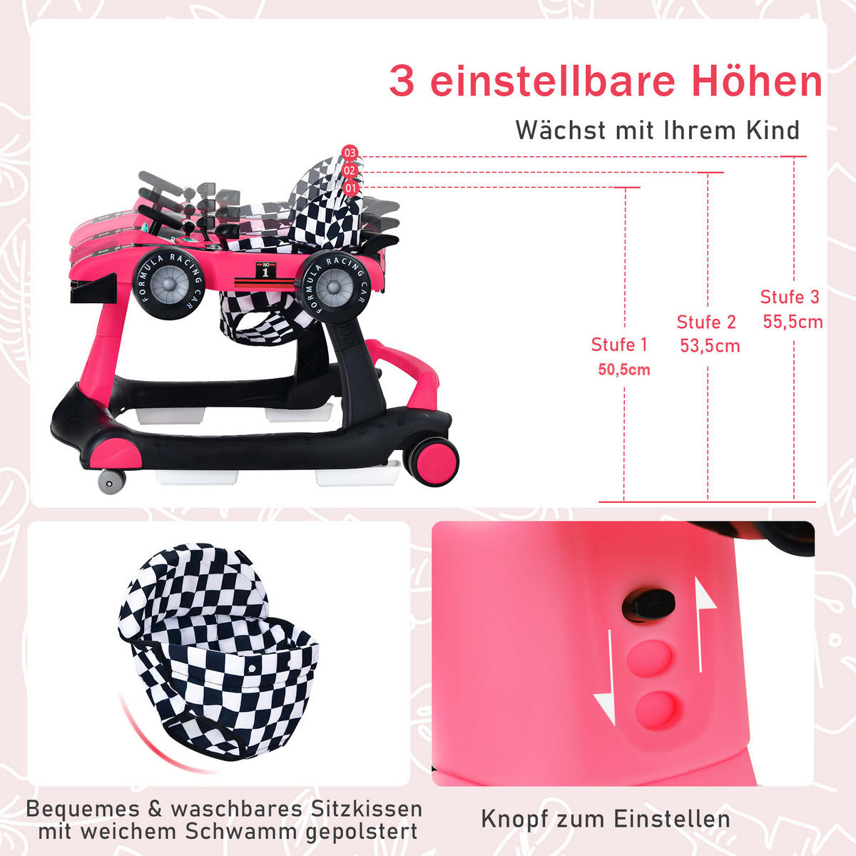 LAUFLERNWAGEN Pink - Pink, Kunststoff (64/56/73cm) - COSTWAY