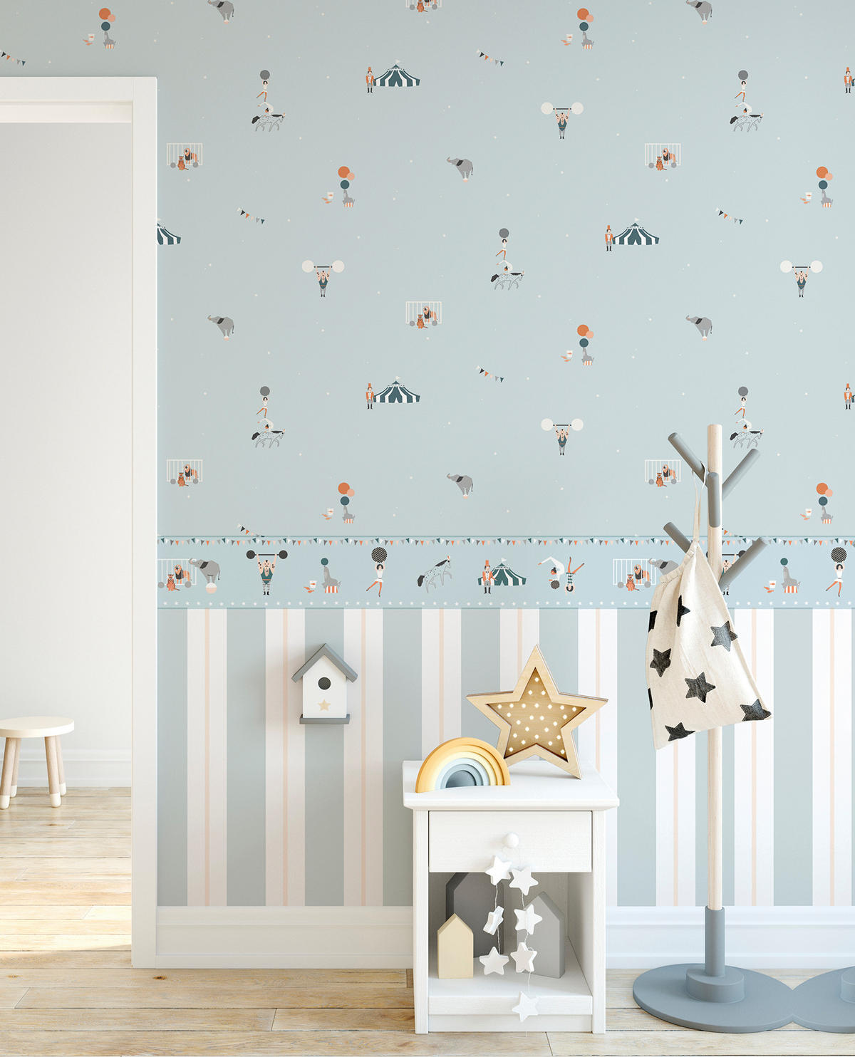 TAPETE Zirkus 53 cm x 10 m - Blau, Papier (53/0.1cm) - Sanders & Sanders