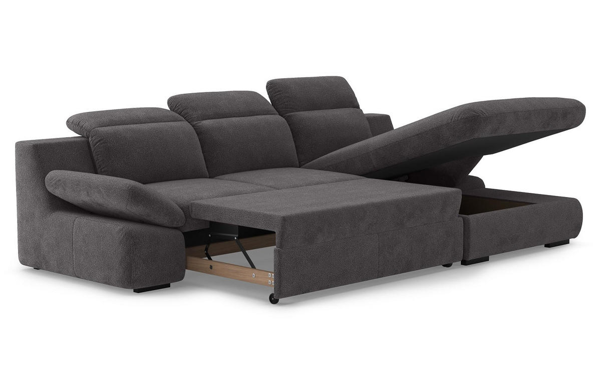 ECKSOFA mit Schlaffunktion und Bettkasten - Graphitfarben, Kunststoff/Textil (168/276cm) - Cotta