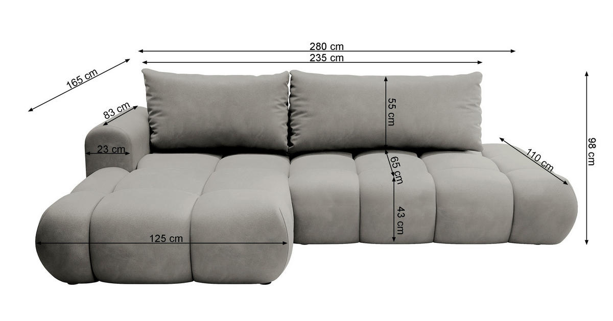 ECKSOFA Ombo Beige Chenille 280 cm - Beige/Schwarz, Kunststoff/Textil (284/167cm) - Selsey