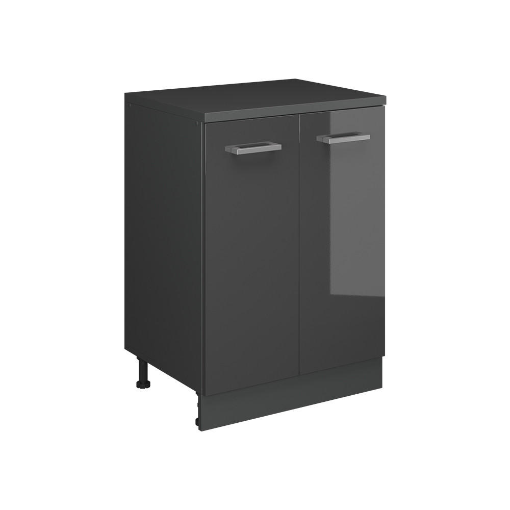 KÜCHENSCHRANK FÜR DACHSCHRÄGEN R-Line, Anthrazit Hochglanz, 60 cm ohne Schräge mit 2 Türen - Schwarz Hochglanz/Anthrazit, Holzwerkstoff (60/83.8/46cm) - Vicco
