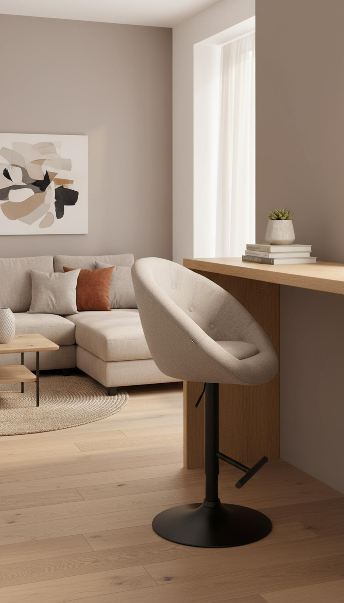 BARHOCKER Landern Stoff schwarz taupe - Taupe, Textil (65/128/57cm) - TPFLiving
