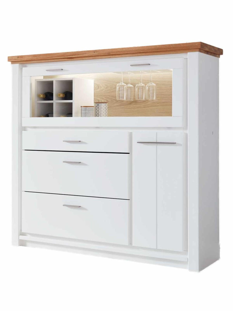 BARSCHRANK weiß Olbia Wildeiche 151/48/146 cm - Weiß/Braun, Holz (151/146/48cm) - Casamia Massive Möbel