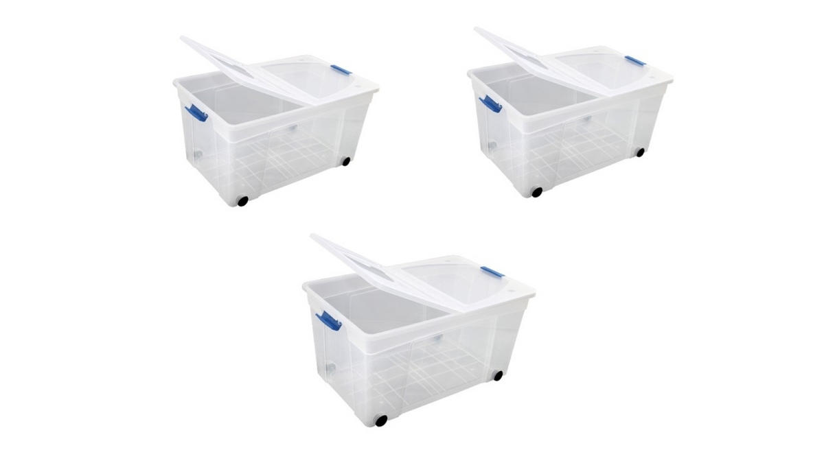 AUFBEWAHRUNGSBOX, S-free, 60L 3er-Set - Transparent, Kunststoff (59/32/59cm)