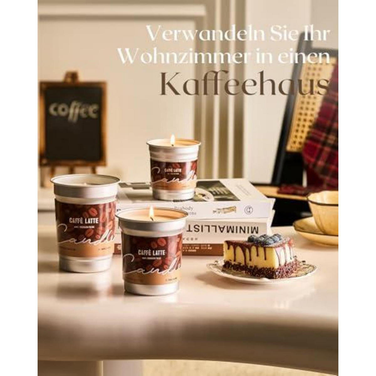 DUFTKERZE Caffe Latte 460g Sojawachs vegan Brenndauer bis 99 Std. - Braun, Glas (7cm)