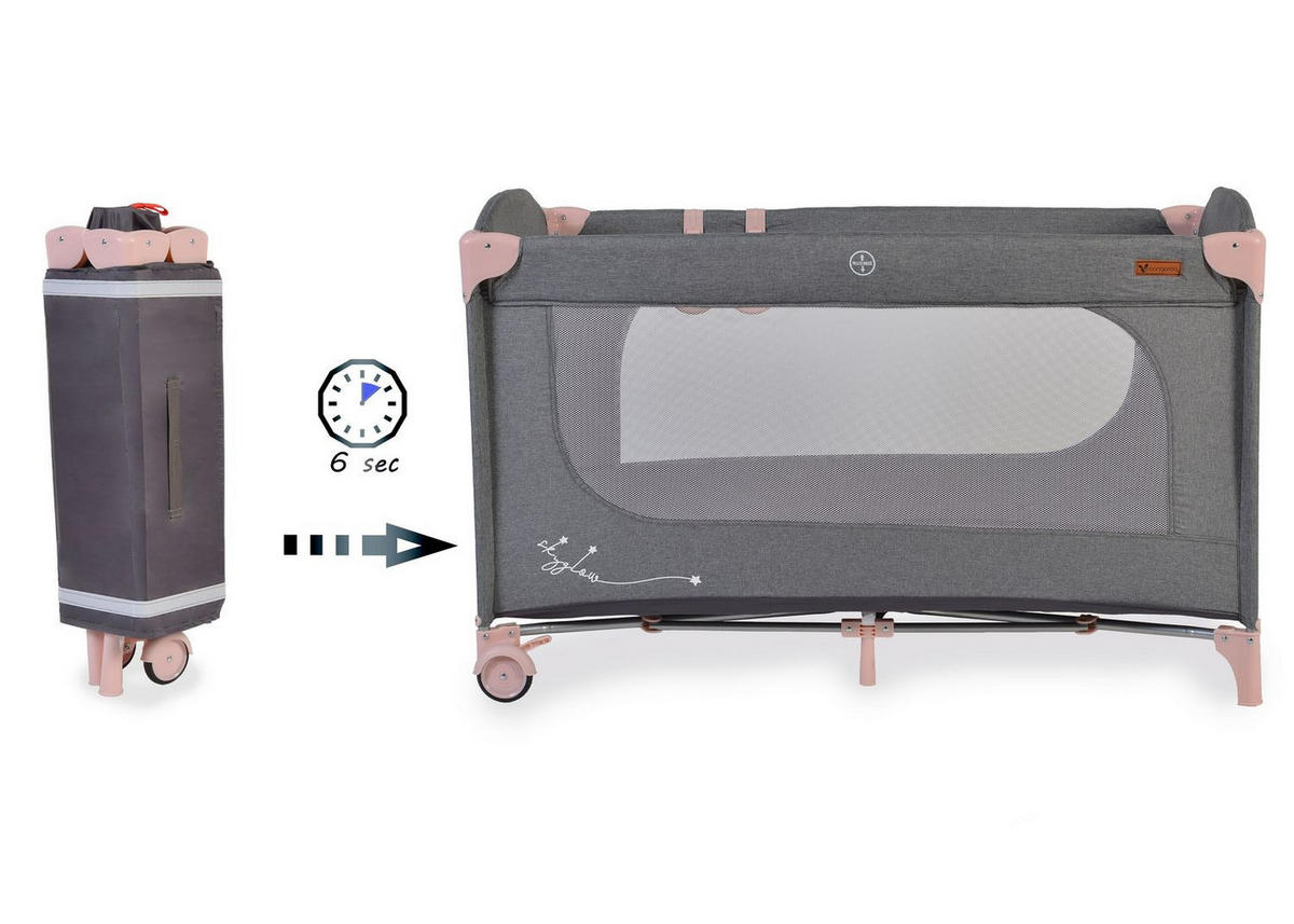 REISEBETT LAUFSTALL Skyglow rosa 2 Räder mit Bremsen Matratze Seiteneingang - Rosa, Kunststoff (60/120cm) - Cangaroo