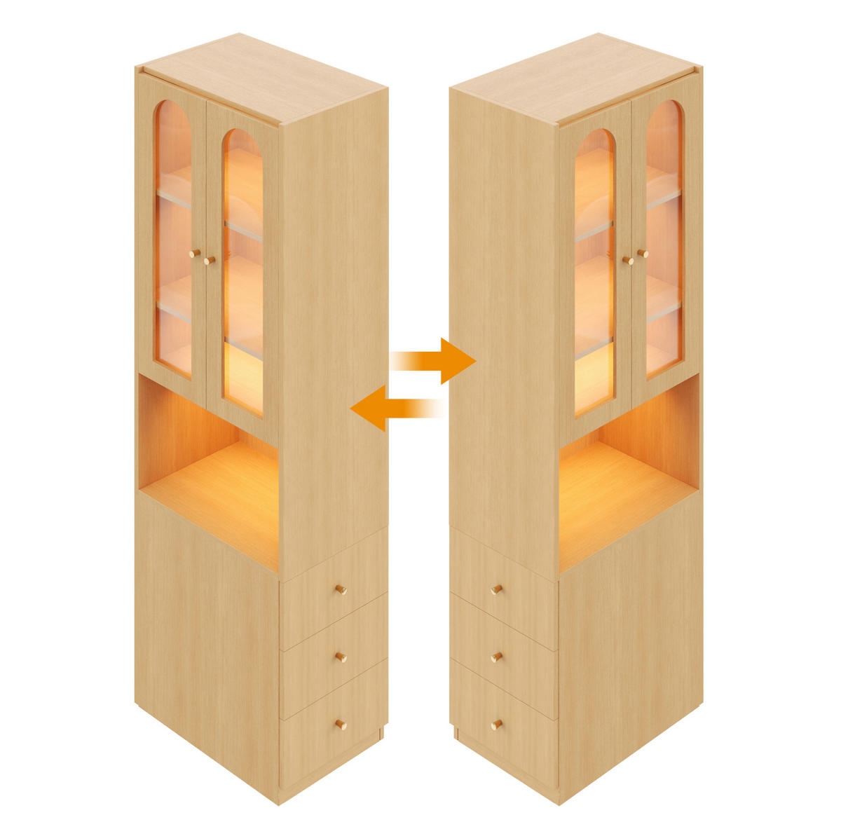 HIGHBOARD 60/40/200 cm in Eichefarben mit LED-Beleuchtung und GlasHighboard - Eichefarben, Holzwerkstoff (60/200/40cm) - Flora Grace