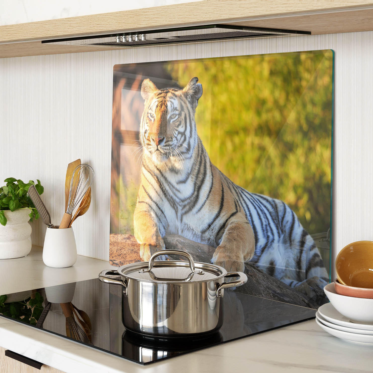 GLASPLATTE 60x52 cm Porträt des Tigers - Schwarz/Grau, Glas (60/0.4/52cm) - TULUP