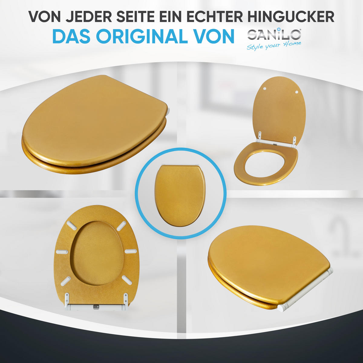WC-SITZ mit Absenkautomatik & Top Fix Glitzer Gold - Goldfarben, Holzwerkstoff (37.7/5.5/48cm) - Sanilo
