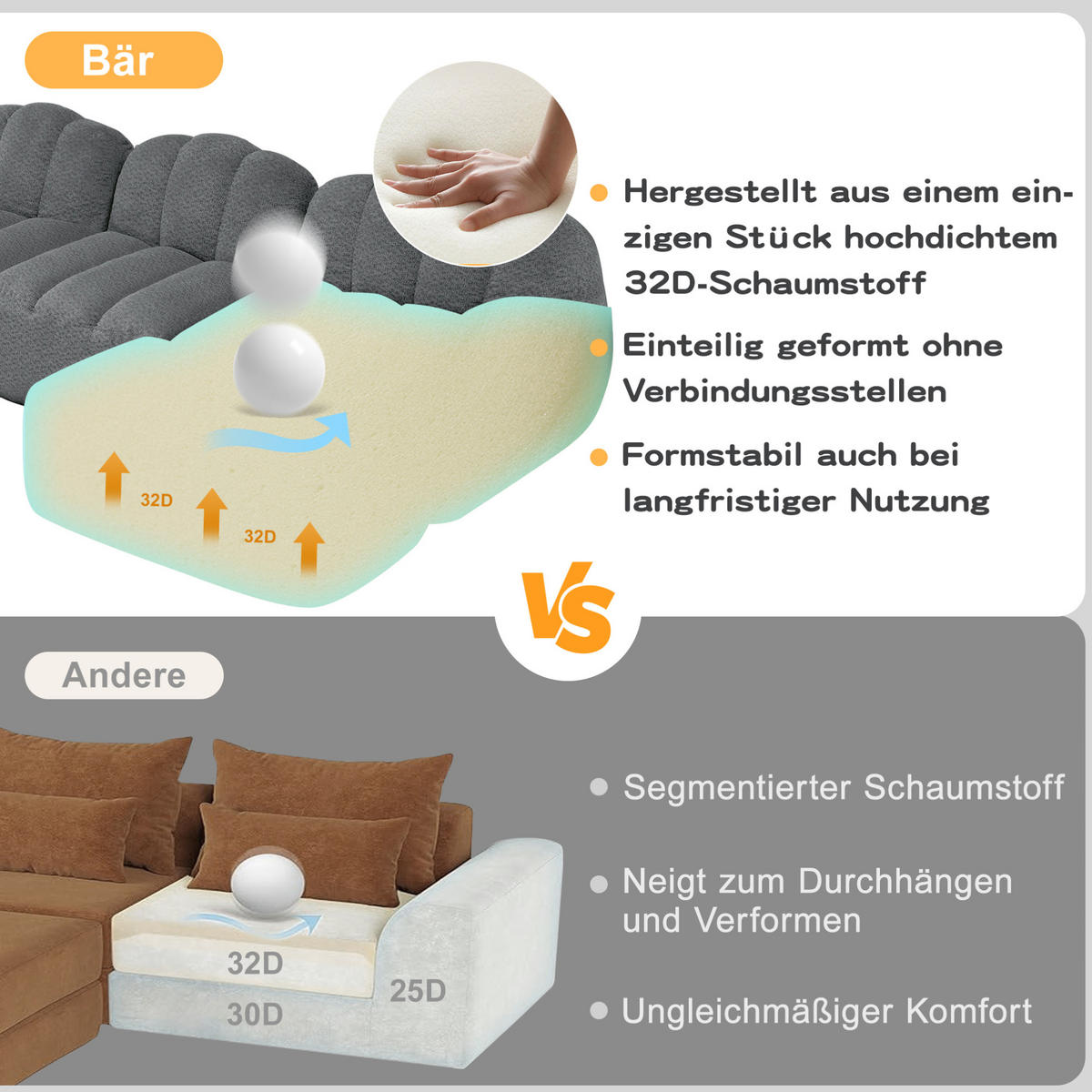 MODULARES 3-Sitzer-Sofa aus granuliertem Fleece mit Ottoman und tiefem Sitz Grau - Grau, Textil (104/79/288cm) - Modenvie