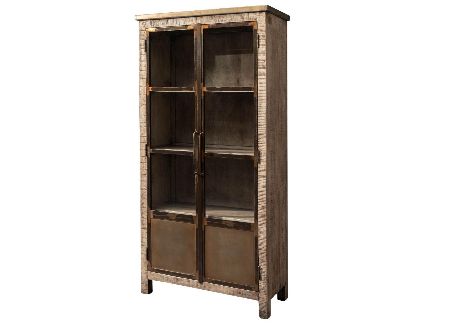 VITRINE Mango 90x40x180 braun lackiert HEAVY INDUSTRY #241 - Braun, Holz (90/180/40cm) - Massivmoebel24