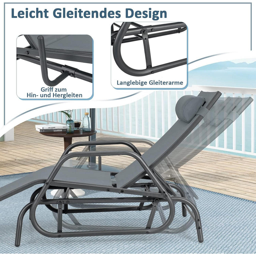 Thumbnail - Costway Sonnenliege, Grau, Metall, 70x101x152 cm, Gartenmöbel, Gartenliegen