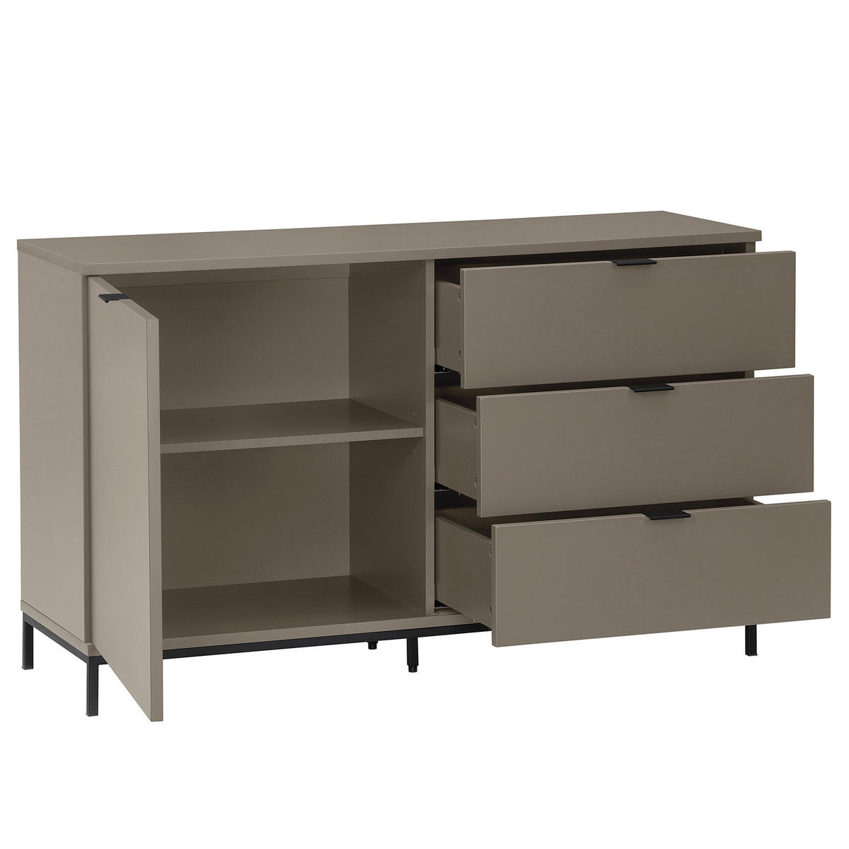 KOMMODE - Metall / MDF - 120 cm - Taupe/Schwarz, Holzwerkstoff/Metall (120/74/40cm) - home24