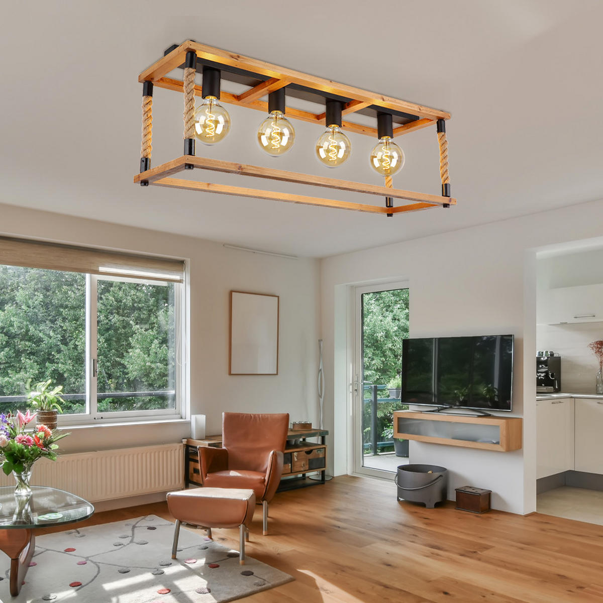 DECKENLEUCHTE VERNON Holzoptik Braun - Braun, Holz (75/25/31cm) - Globo Lighting