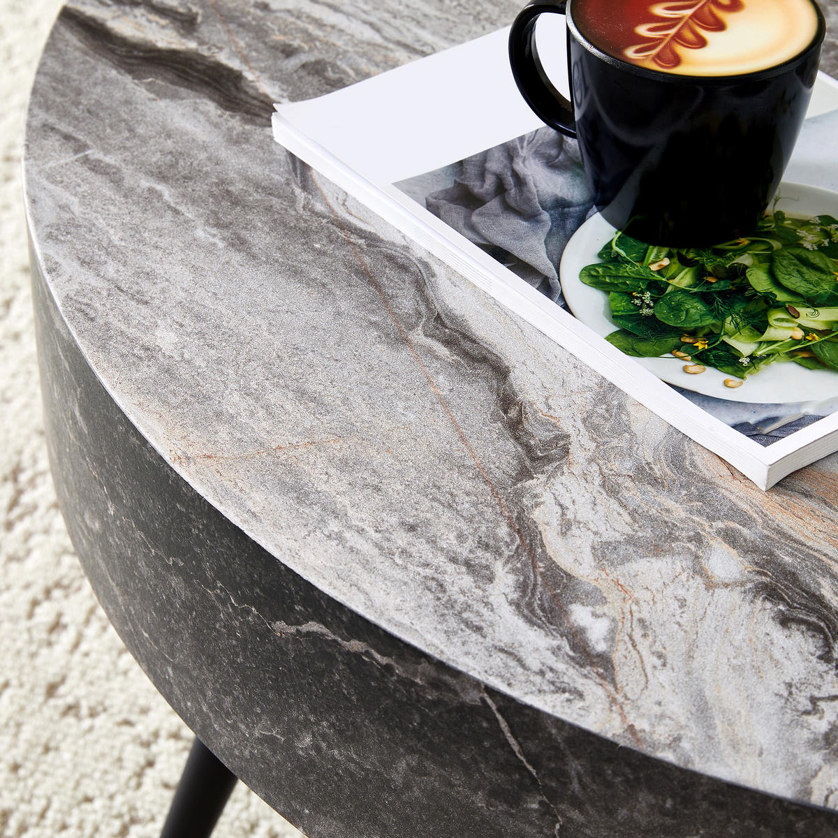 COUCHTISCH 70/70/35,5 cm grau Schwarz aus Holzwerkstoff und Metall mit verstellbaren Füßen - Schwarz, Holzwerkstoff (70/70/35.5cm) - OKWISH