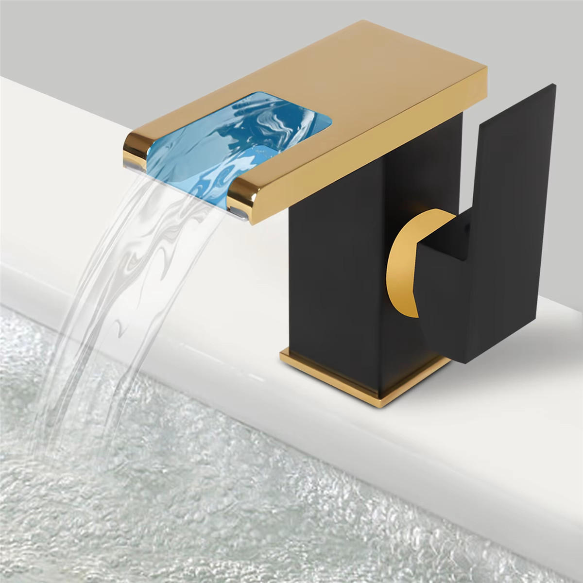 WASCHTISCHARMATUR Wasserfall LED 3 Farben - Goldfarben, Metall (12.5/12.5/5cm) - Kaket
