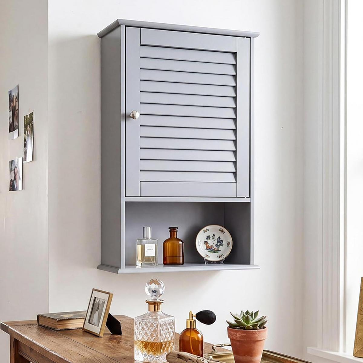 BAD-HÄNGESCHRANK mit verstellbarem Einlegeboden grau - Grau, Holzwerkstoff (42/70/17cm) - COSTWAY