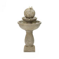 2-STUF. Polyresin-Gartenbrunnen, Vogeltränke+Schmetterling auf Kugel, 95cm, Garten/Balkon/Terrasse - Grau, Kunststoff (45/45/95cm)