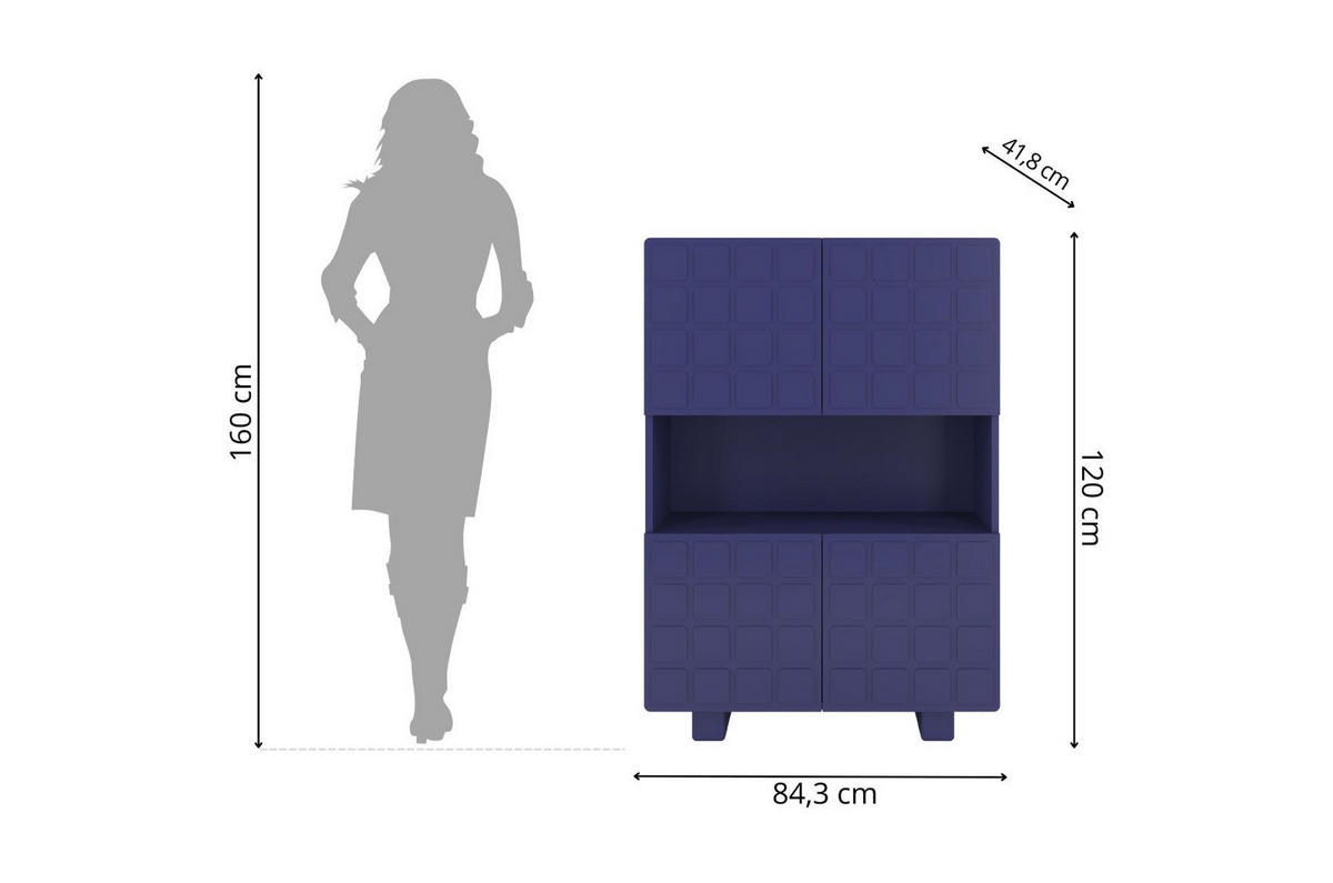 HIGHBOARD Cubo Long, Geometrische 3D Fronten, 85 x 120 cm, Marineblau - Dunkelblau, Holz/Holzwerkstoff (84.3/120/41.8cm) - Skandica