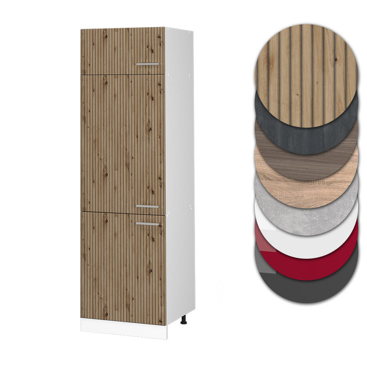 KÜHLUMBAUSCHRANK R-Line Artisan-Eiche 60 cm - Weiß/Eiche Artisan, Holzwerkstoff (60/206.8/57.2cm) - Vicco