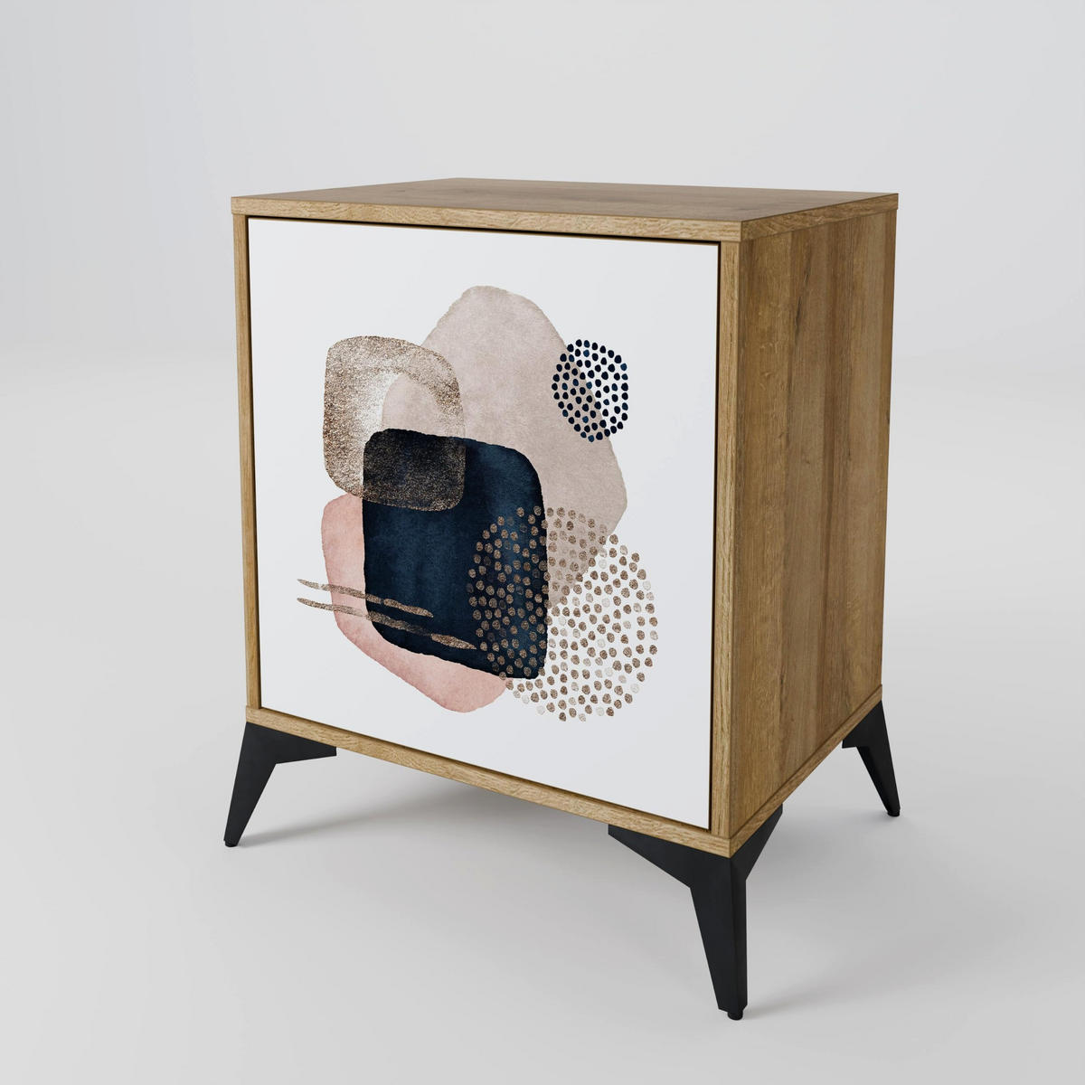 SIDEBOARD COLORFUL SHAPES, Eichefarben, 57,5x42x77,5 cm, Schräge Buchenholzfüße - Eichefarben/Buchefarben, Holzwerkstoff/Buchenholz (57.5/77.5/42cm) - SpaceRebels