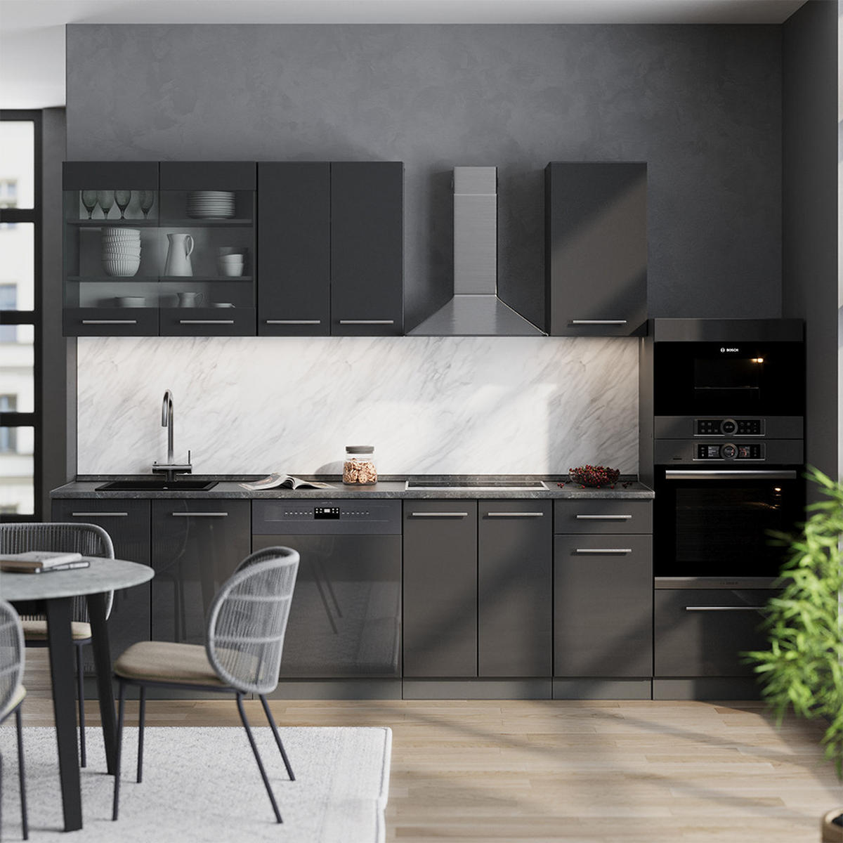 KUCHYŇSKÝ KOUT Fame-Line Antracitový vysoký lesk - antracitová/vysoce lesklá černá, kompozitní dřevo (300/81.6/60cm) - Vicco