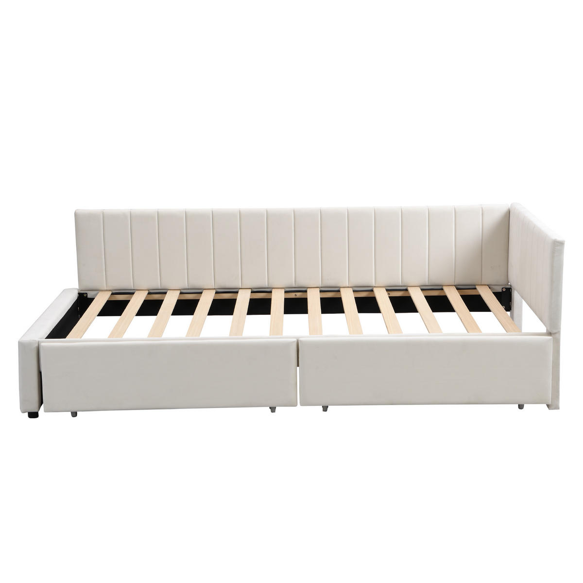 MULTIFUNKTIONSBETT 90/200 Beige mit Stauraum und Lattenrost aus Samt - Beige, Leder - OKWISH