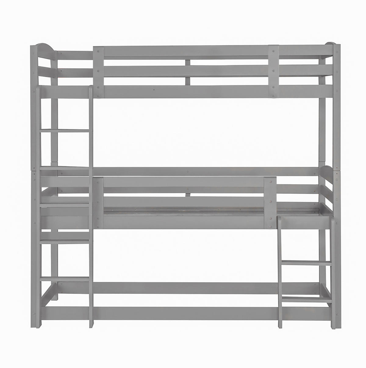 ETAGENBETT 3-fach 90/200 cm, Grau, platzsparend, ohne Matratze - Grau, Holz (90/200cm) - MIVRAY