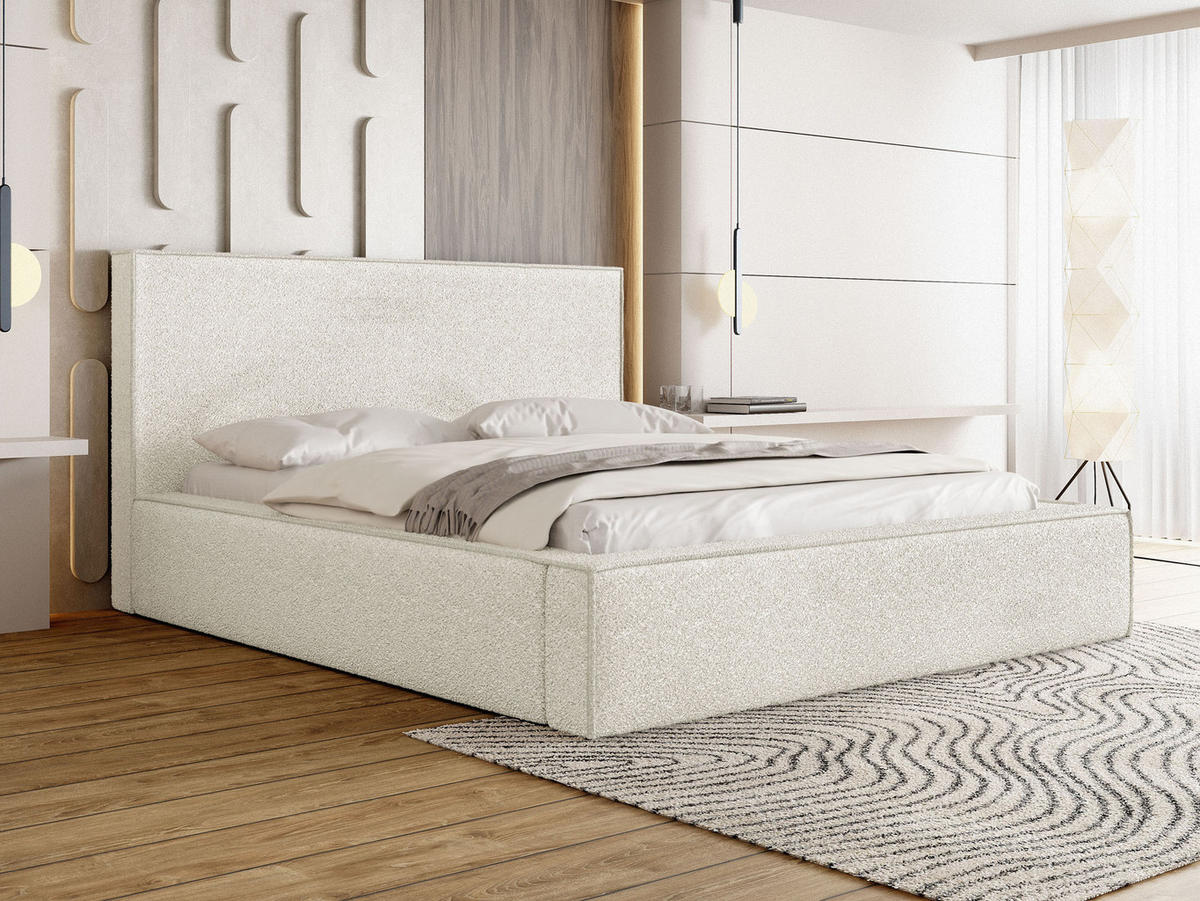 POLSTERBETT Terra mit Bettkasten, Creme Boucle 180x200 cm - Birkefarben/Schwarz, Holz/Holzwerkstoff (180/200cm) - WFL GROUP