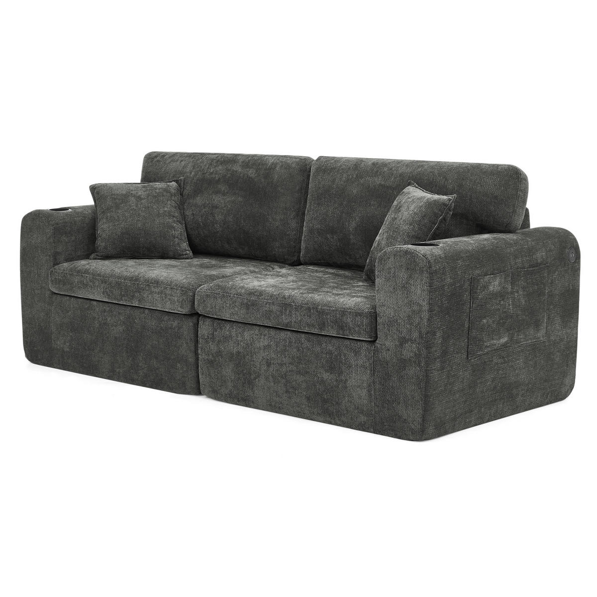 2-SITZER-SOFA DE-34622 mit USB-Ladefunktion Schwarz - Schwarz, Textil (100/89/220cm) - ComfortXL