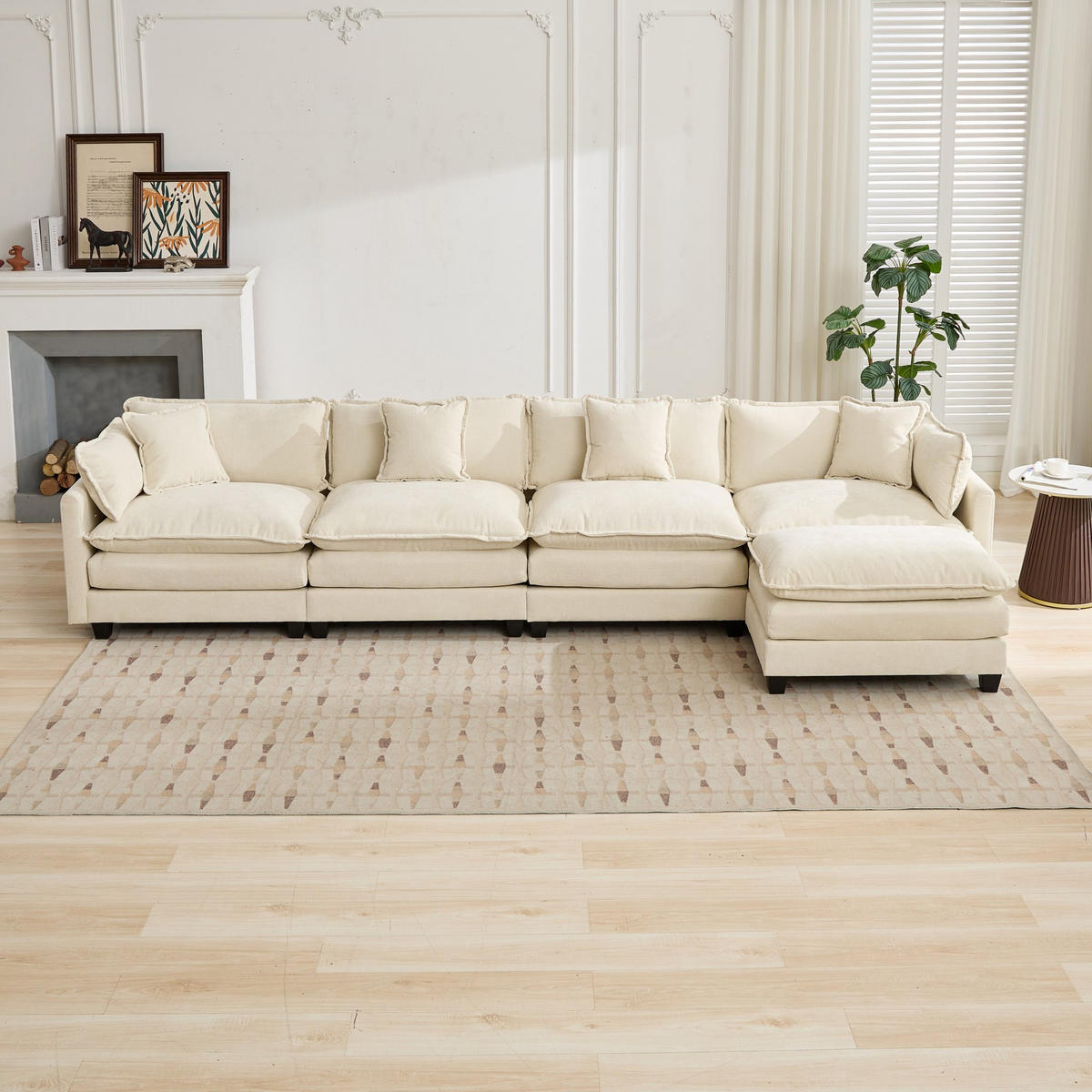 4-SITZER-SOFA aus Chenille mit modularem Design, beige - Beige, Textil (75/84/380cm) - Luhomfu