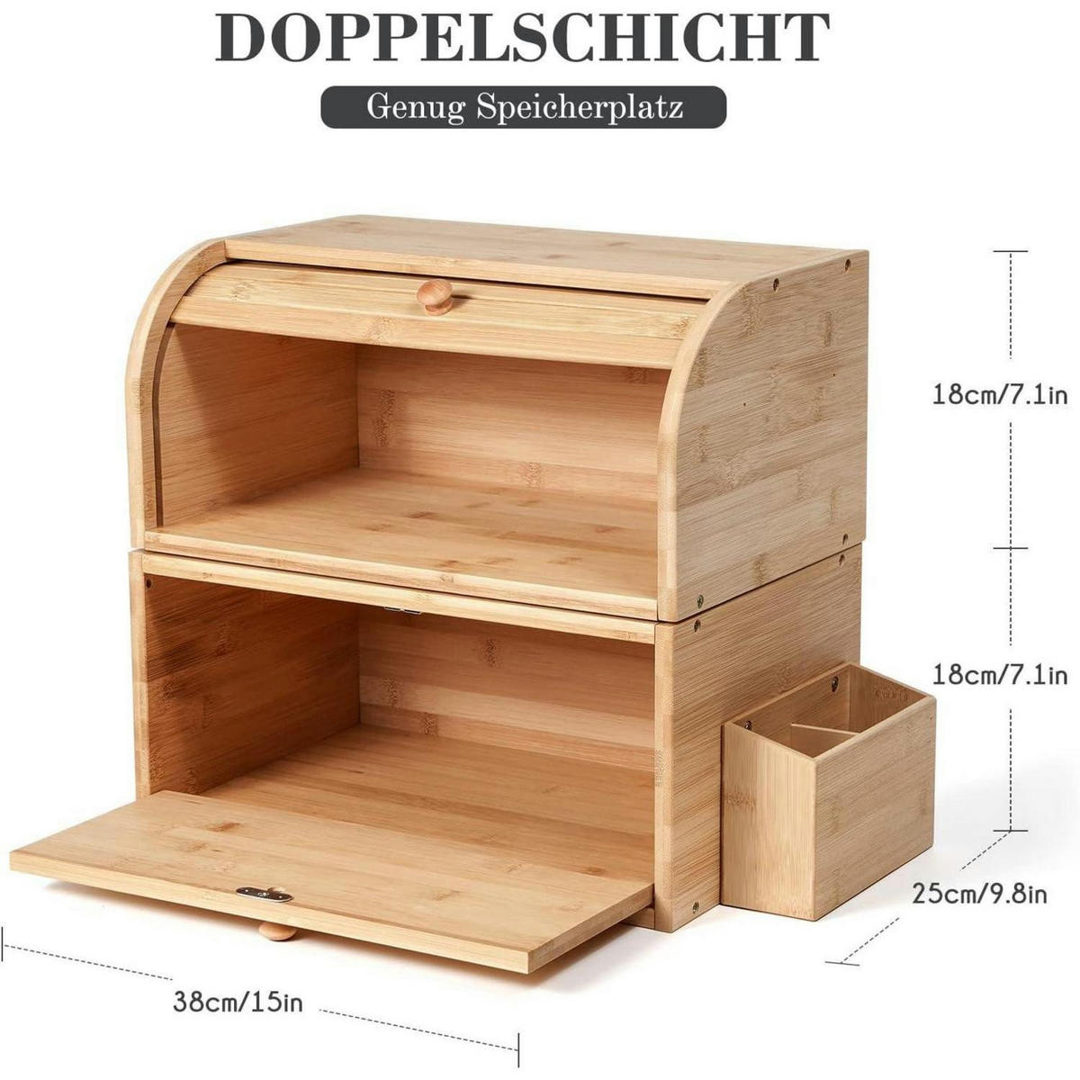 BROTKASTEN Holz Bambus 38x25x36cm - Hellbraun, Naturmaterialien (25/36/38cm)