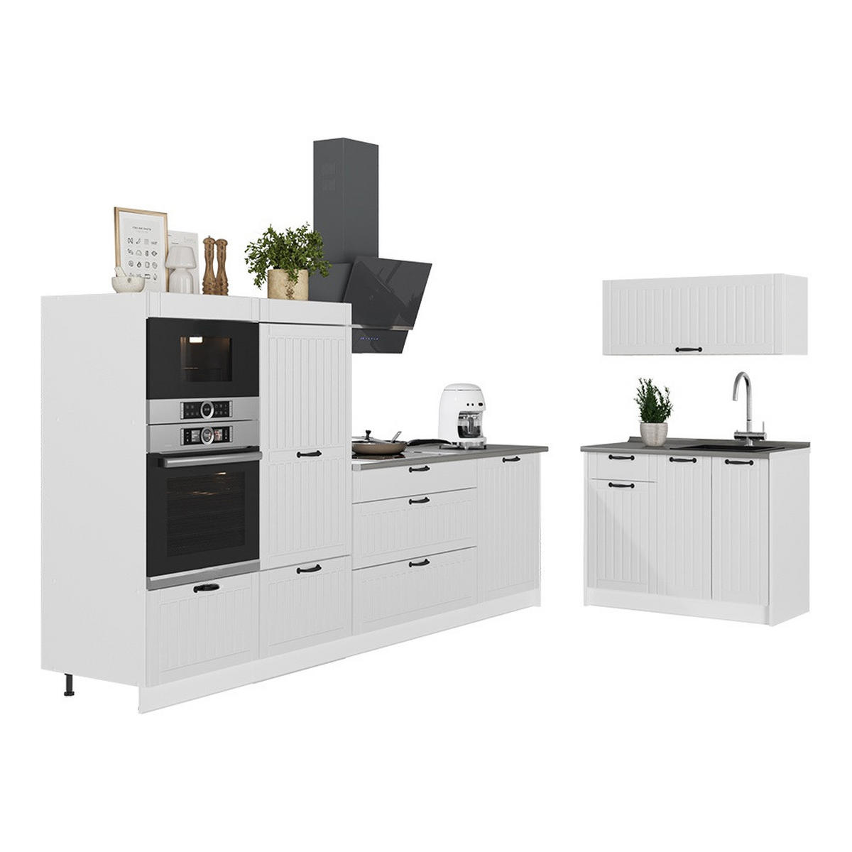 KUHINJA Fame-Line, Bela podeželska hiša/Bela, 380 cm, DP Marmor - bela, leseni material (380/153.6/60cm) - Vicco