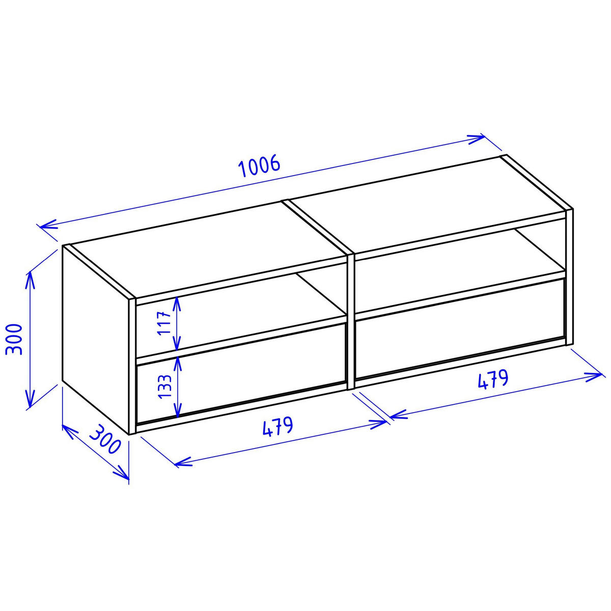 TV-LOWBOARD Framme hängend, 2 Klappen und Ablagen, Schwarz, 100/30/30 cm - Schwarz, Holzwerkstoff (100.6/30/30cm) - Selsey