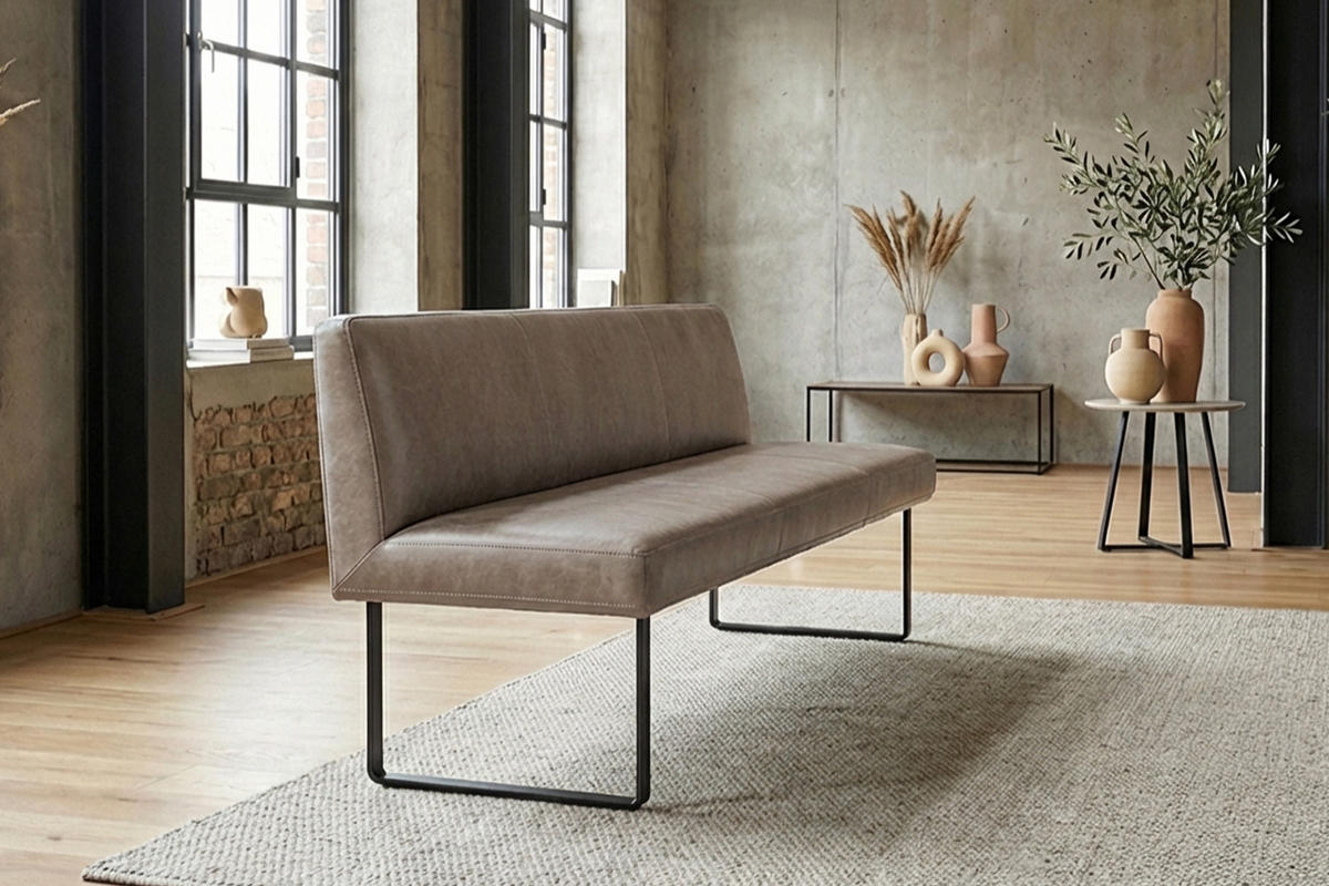 ESSZIMMERBANK ELEEN Grau Leder - Grau, Leder (203/85/69cm) - KAWOLA
