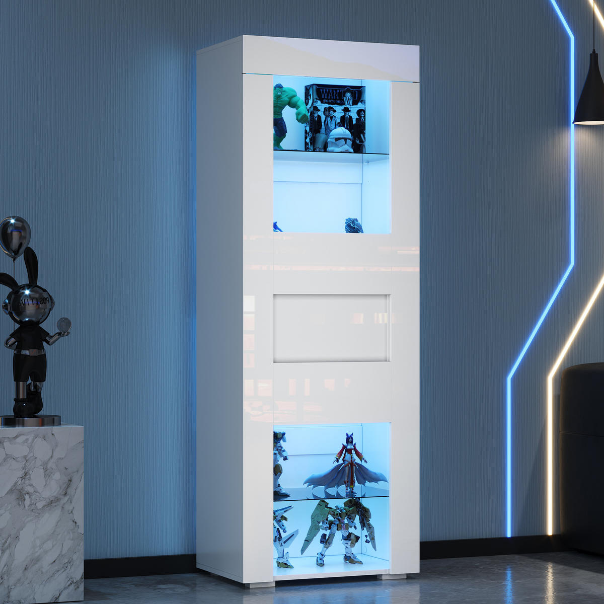 VITRINE weiß aus MDF mit Acryltür, verstellbaren Glasböden und App-gesteuerter LED-Beleuchtung 60 × 40 × 170 cm - Weiß, Holzwerkstoff (60/170/40cm) - Luhomfu