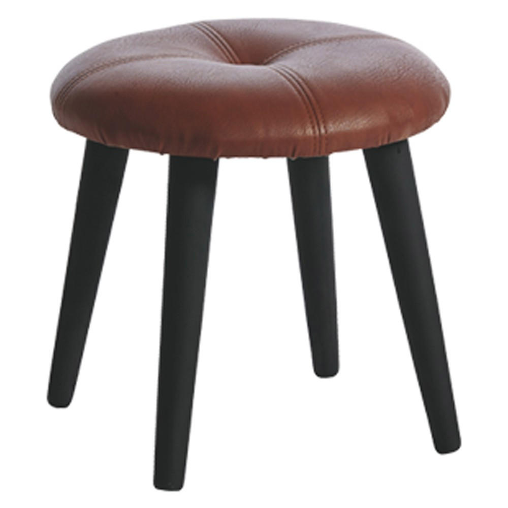 HOCKER Ø36x32 cm, Kunstleder-Holz, Braun-Schwarz - Schwarz/Braun, Holz (36/32/36cm) - dasmöbelwerk