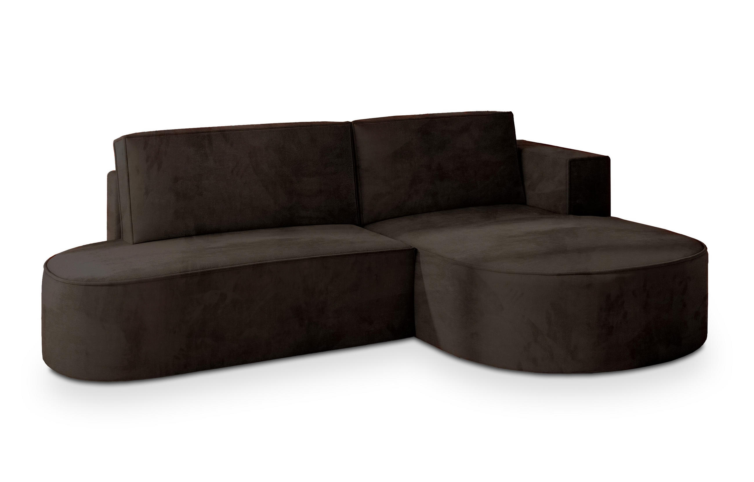 ECKSOFA CORTIO M R-S Braun Velours-Stoff mit Schlaffunktion - Braun, Holz (265/174cm) - MASSENO