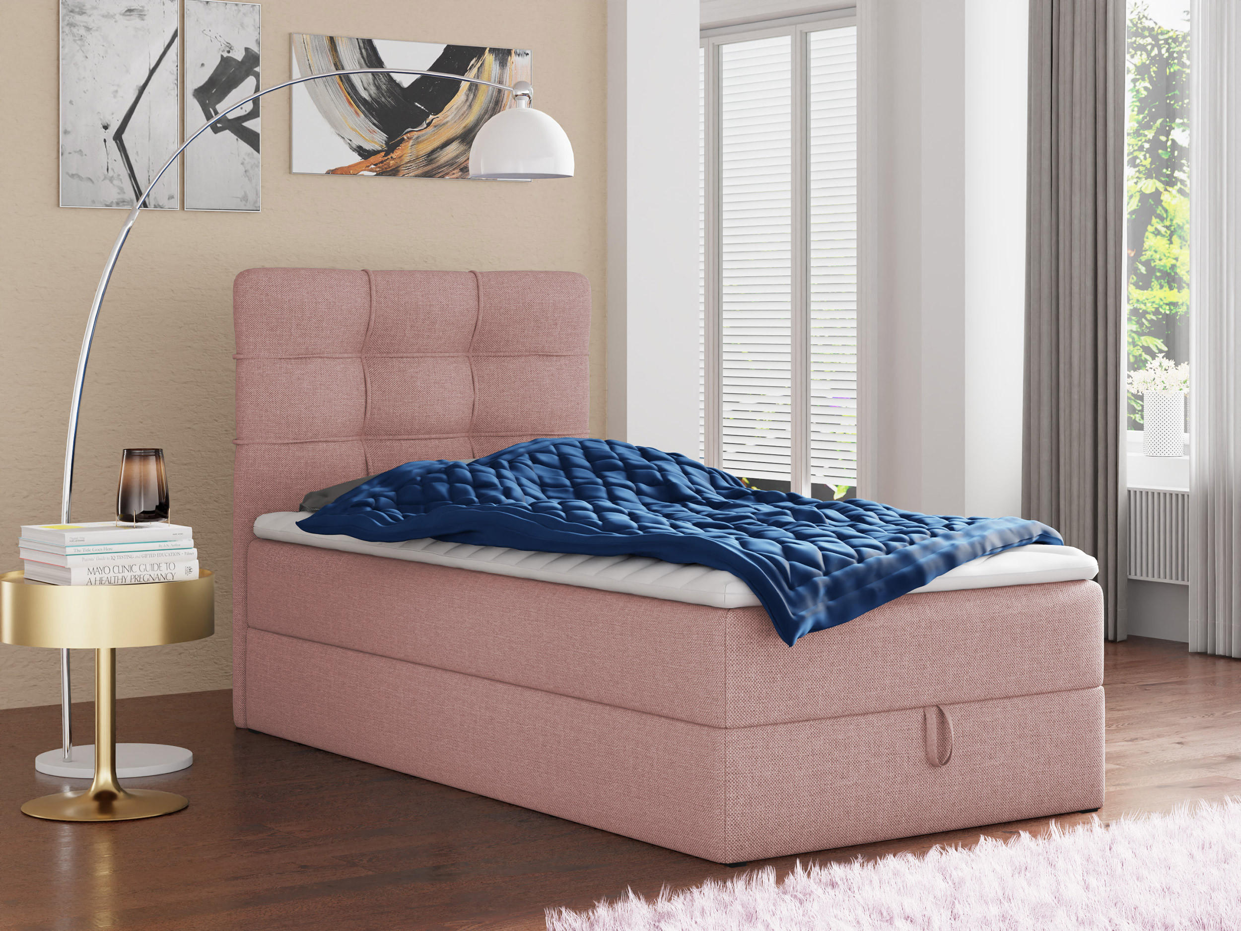 BOXBETT Best Mini - 90x200 - pink (Inari 52, Webstoff) - Pink/Schwarz, Holz/Holzwerkstoff (90/200cm) - Sofnet