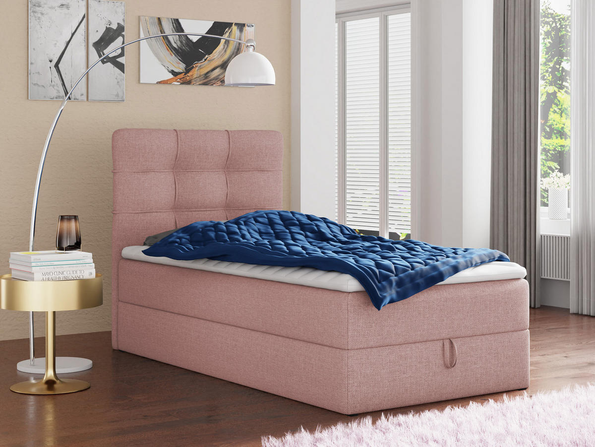BOXBETT Best Mini - 90x200 - pink (Inari 52, Webstoff) - Pink/Schwarz, Holz/Holzwerkstoff (90/200cm) - Sofnet